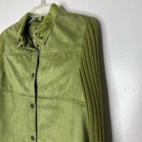 E Studio Y2K 90s Olive Green Jacket Women's S Faux Suede Knit Sleeve Snap - Picture 2 of 10